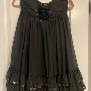 Betsey Johnson Black Strapless Dress with Floral Accent